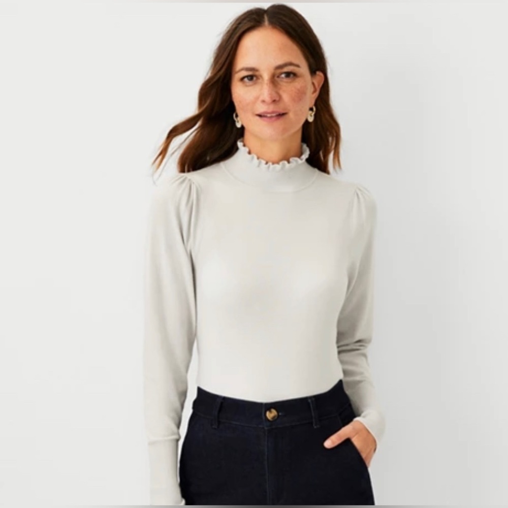 New Ann Taylor Ruffle Mock Neck Sweater in Silver Lavendar